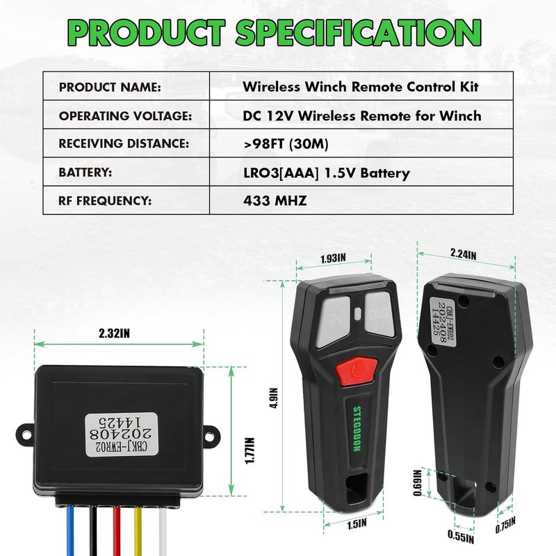 STEGODON Wireless Winch Remote Control Kit 12V Handset Switch Recovery Controller Wireless Winch Receiver with 2pcs Wireless Winch Remote Universal Winch Wireless System for Truck, ATV and SUV - Image 2