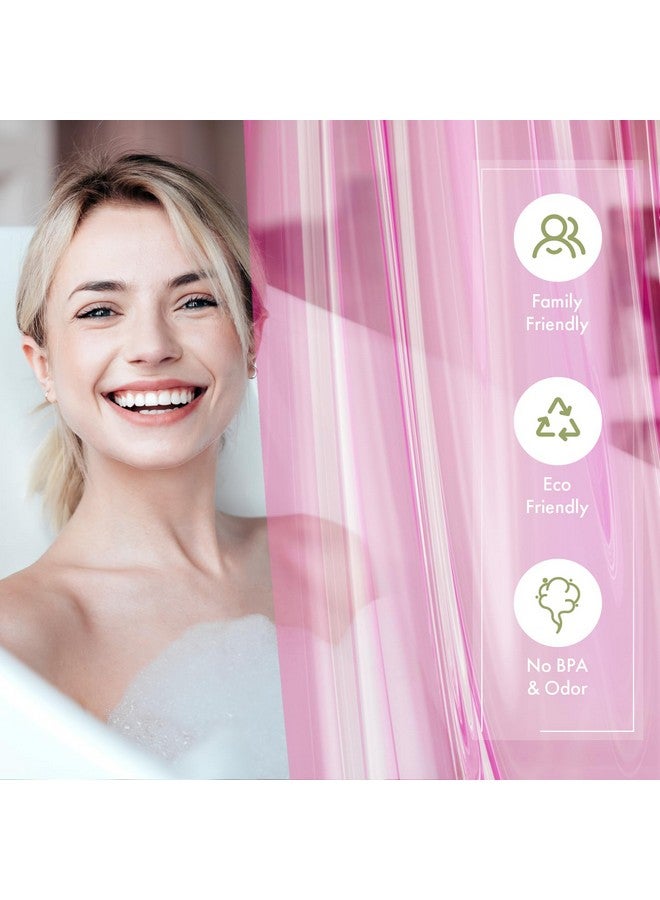 AmazerBath AmazerBath Shower Curtain Liner, 72x72 Transparent Hot Pink Shower Liner, Lightweight Plastic Shower Curtain Liners, Cute Waterproof Shower Liner for Bathroom with 3 Magnets & 12 Grommet Holes  - Image 2