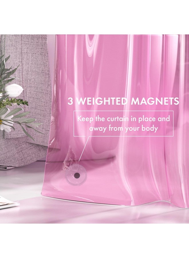 AmazerBath AmazerBath Shower Curtain Liner, 72x72 Transparent Hot Pink Shower Liner, Lightweight Plastic Shower Curtain Liners, Cute Waterproof Shower Liner for Bathroom with 3 Magnets & 12 Grommet Holes  - Image 5