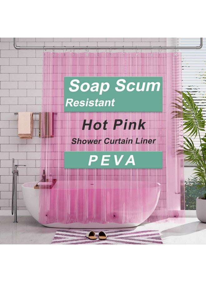 AmazerBath AmazerBath Shower Curtain Liner, 72x72 Transparent Hot Pink Shower Liner, Lightweight Plastic Shower Curtain Liners, Cute Waterproof Shower Liner for Bathroom with 3 Magnets & 12 Grommet Holes  - Image 1