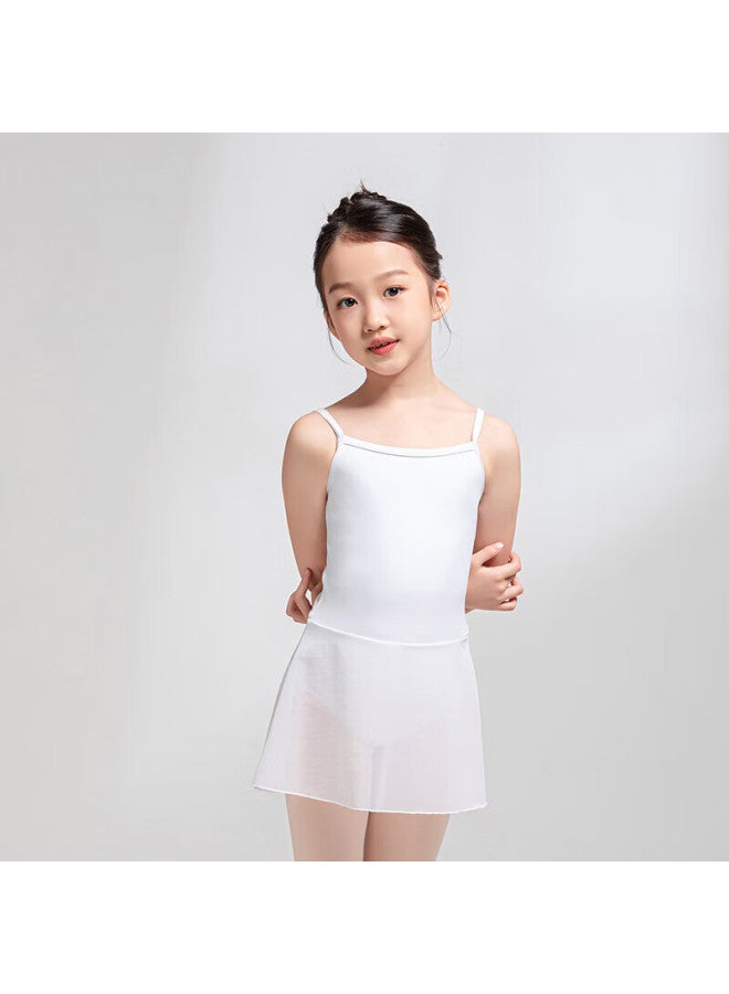 Sansha Children's Spaghetti Strap Dance Leotard, ثوب باليه قطعة واحدة للتدريب مع تنورة، ملابس تدريب، أبيض، M - Image 1