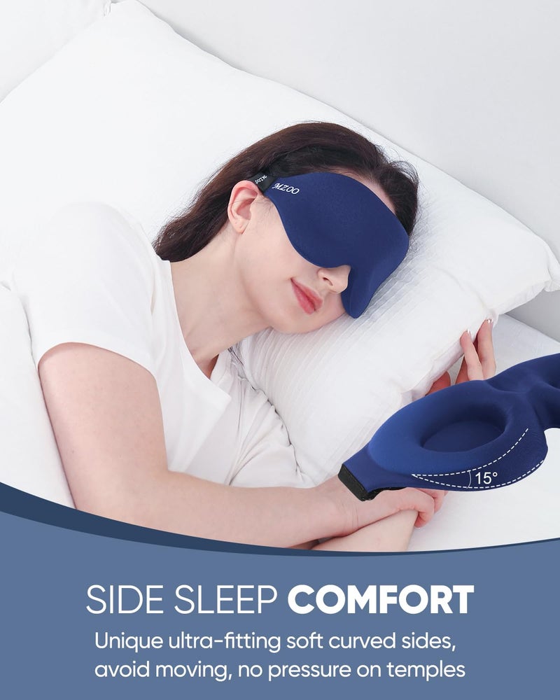 MZOO Sleep Eye Mask for Side Sleeper Men Women, Zero Eye Pressure 3D Sleeping Mask, Light Blocking Patented Design Night Blindfold, Soft Eye Shade Cover for Travel, Blue - Image 3