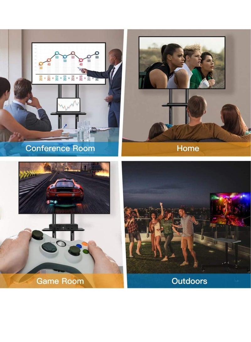 Mobile TV Cart with Wheels for 32-65 Inch LCD LED Plasma Flat Screen TVs- Height Adjustable Rolling TV Stand Hold up to 132 lbs- Floor Stand with Tray Max VESA 600x400mm - Image 5