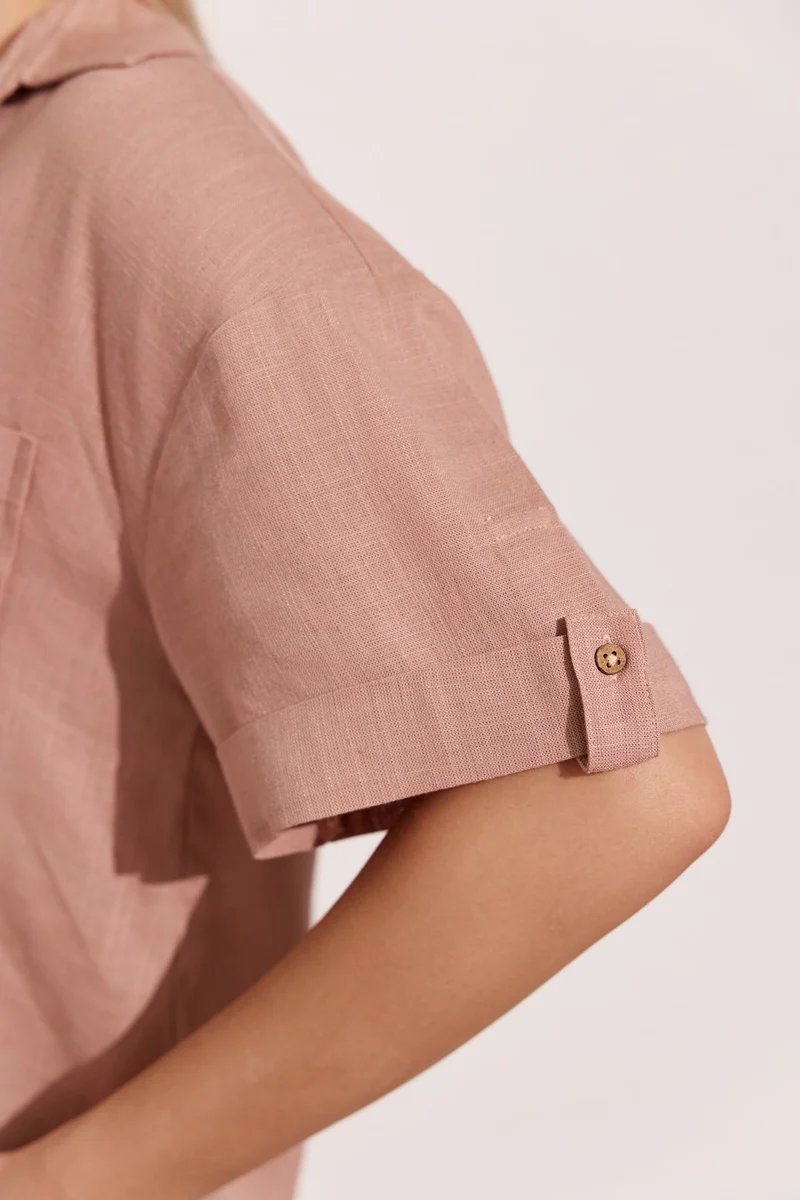 Virgio Solid Linen Collared Shirt With Boxy Fit for Women