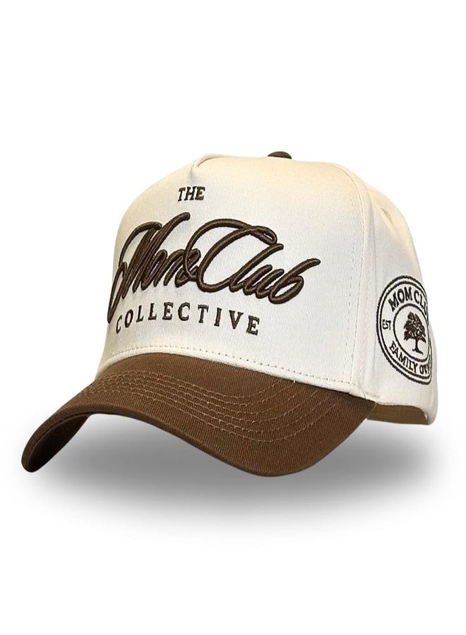 Citrusy Boutique Vintage Trucker Hat | Mom and Dad Hats | Country Trucker Hats | Trendy Baseball Snapback | Two Tone Cotton Embroidered Cap (Cotton, Mom Club | Brown) - Image 1