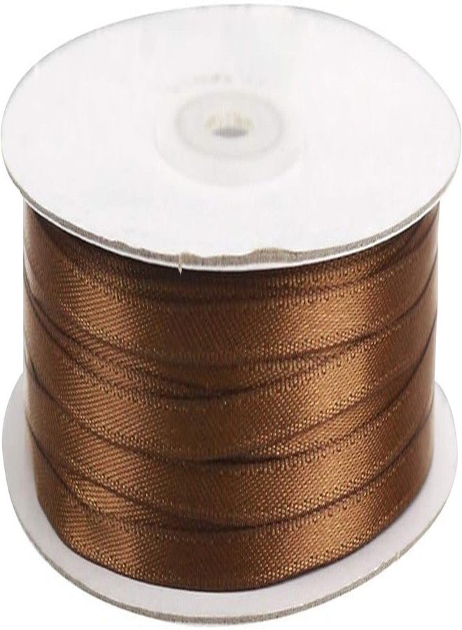 Delite Ribbons شريط ساتان مزدوج الوجه (عرض 0.25 بوصة، طول 45 متر) للأعمال اليدوية، تغليف الهدايا، صنع فيونكات يدوية، خياطة هدايا عيد الميلاد وبطاقات الدعوة (بني) - Image 1