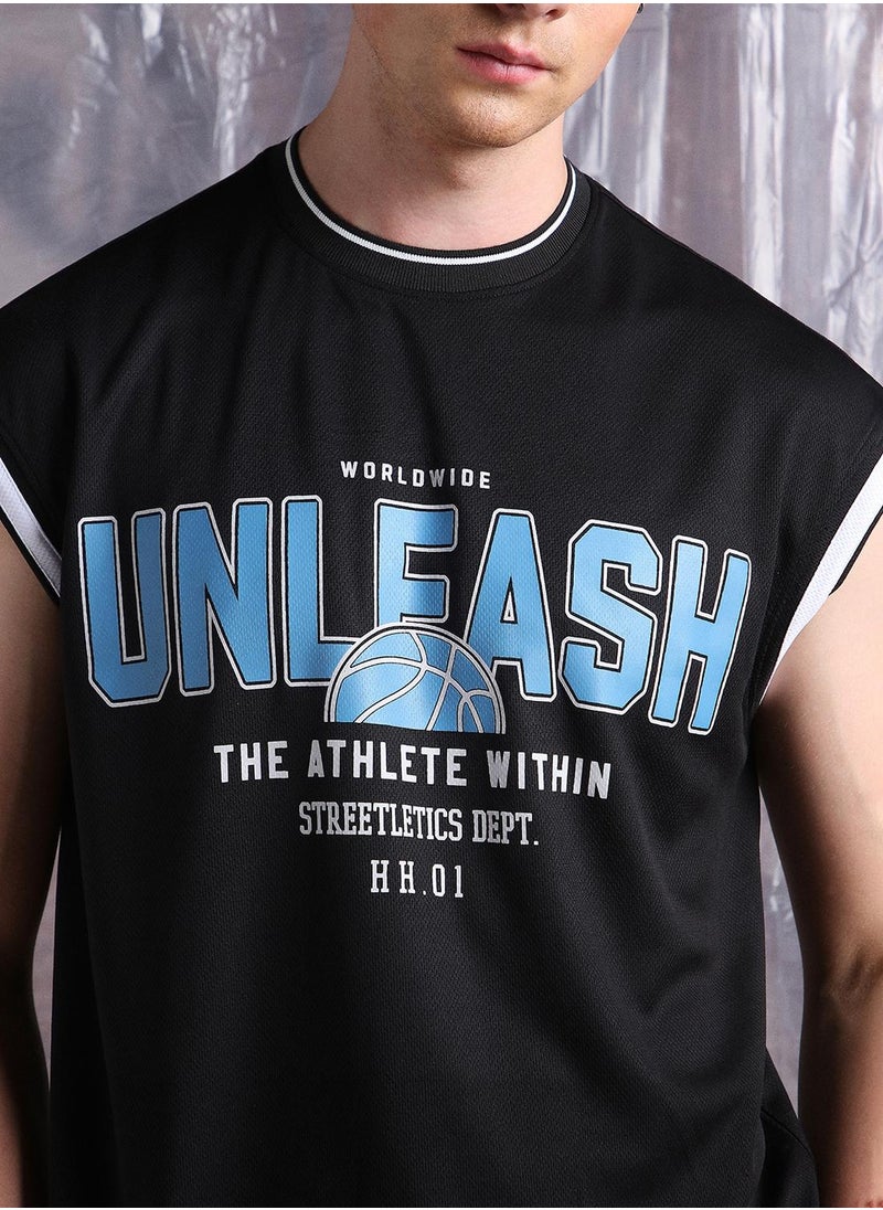 Hubberholme Men Streetletics Mesh Printed Oversized Sleeveless Fit T-Shirt & Shorts Co-ord Set  - Image 4