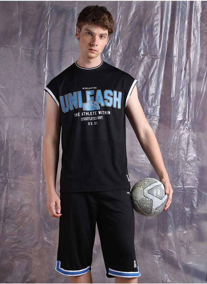 Hubberholme Men's Black 100% Polyester Printed Bermuda Short Oversized Co-Ords