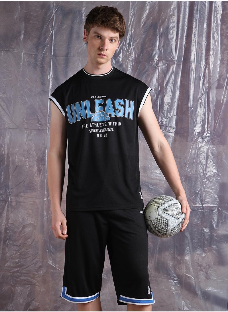 Hubberholme Men Streetletics Mesh Printed Oversized Sleeveless Fit T-Shirt & Shorts Co-ord Set  - Image 1