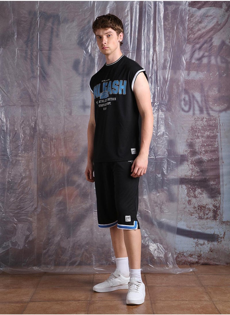Hubberholme Men Streetletics Mesh Printed Oversized Sleeveless Fit T-Shirt & Shorts Co-ord Set  - Image 3