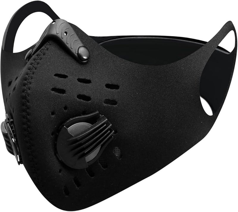 Black Adjustable Reusable Face Mask With Carbon Valves For Cycling Sports - Image 4
