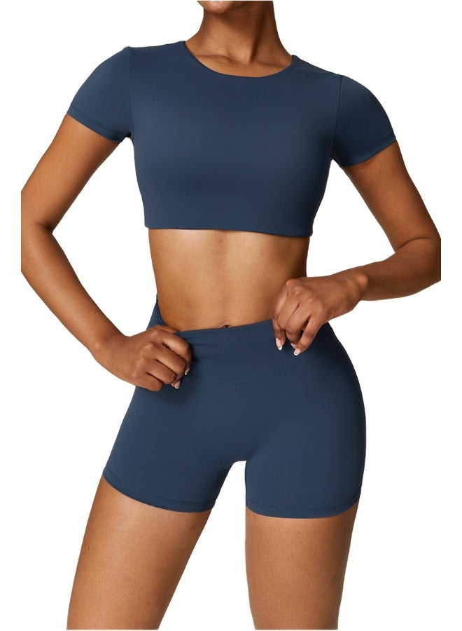 KAWN.YOGA KAWN YOGA Womens Crop Top Shirt Short Sleeves - Padded Low Impact Workout Yoga Shirt with Removable Built in Bra  - Image 3
