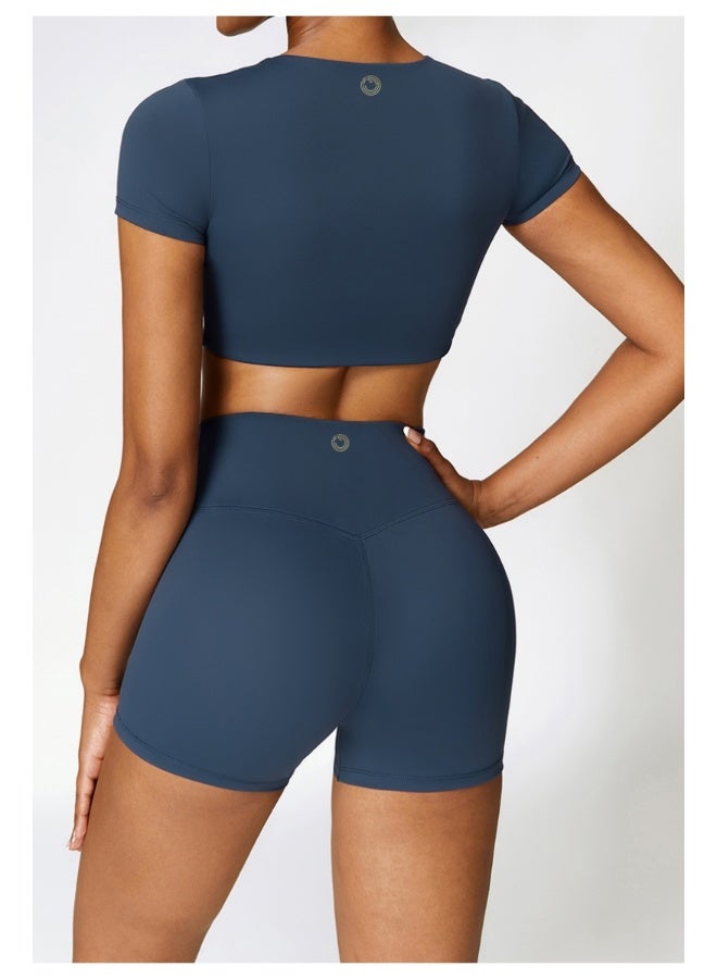 KAWN.YOGA KAWN YOGA Womens Crop Top Shirt Short Sleeves - Padded Low Impact Workout Yoga Shirt with Removable Built in Bra  - Image 2