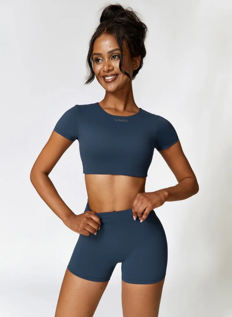 Womens Crop Top Shirt Short Sleeves - Padded Low Impact Workout Yoga Shirt with Removable Built in Bra