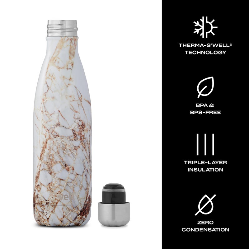 S'well Stainless Steel Water Bottle, 17oz, Calacatta Gold, Triple Layered Vacuum Insulated Containers Keeps Drinks Cold for 36 Hours and Hot for 18, BPA Free, Perfect for On the Go - Image 3
