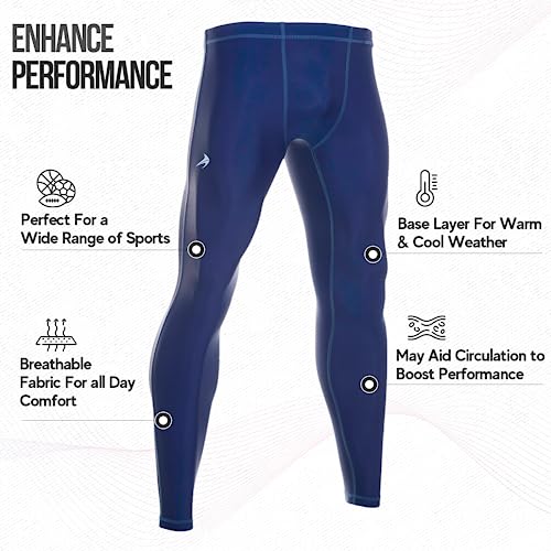 CompressionZ Men's Compression Pants for Workout, Sports|Base Layer Running Tights Leggings (Navy, Medium) - Image 2