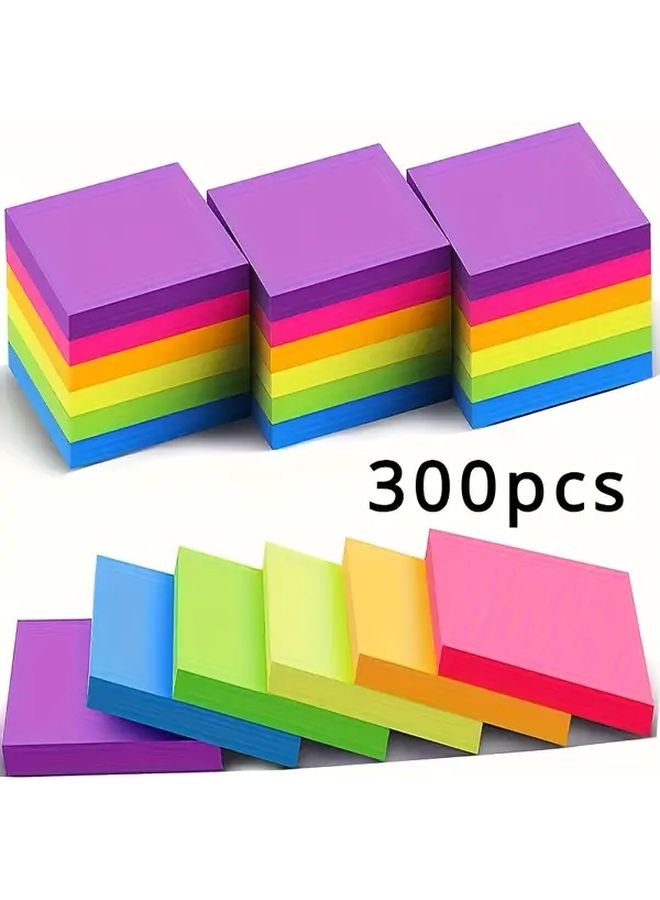 Neon Fluorescent Self Adhesive Sticky Note Set 300 Sheets For School Home Office Organization - Image 1