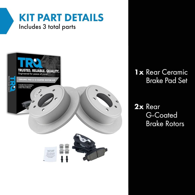 TRQ Rear Brake Pad & Rotor Set Ceramic G Coated Compatible with 2007-2017 Jeep Patriot Compass 2008-2014 Dodge Avenger Caliber 2011-2014 Chrysler 200 2007-2010 Sebring 2008-2017 Mitsubishi Lancer - Image 2
