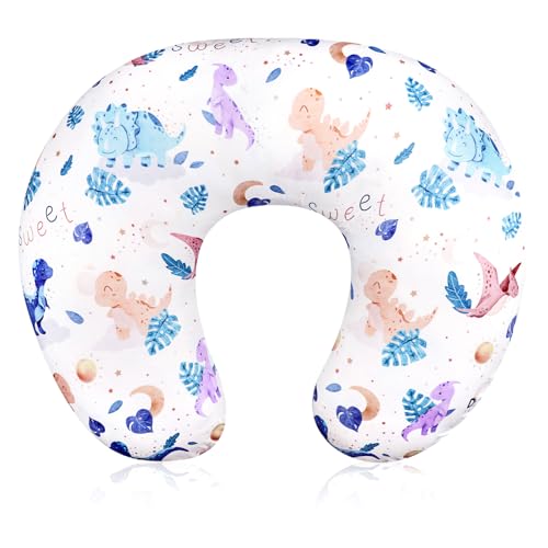 DILIMI Nursing Pillow Cover Stretchy Removable Case for Breastfeeding Pillows, Ultra Soft Comfortable Slipcover for Baby Girl and Boy, Watercolor Dinosaur and Leaves