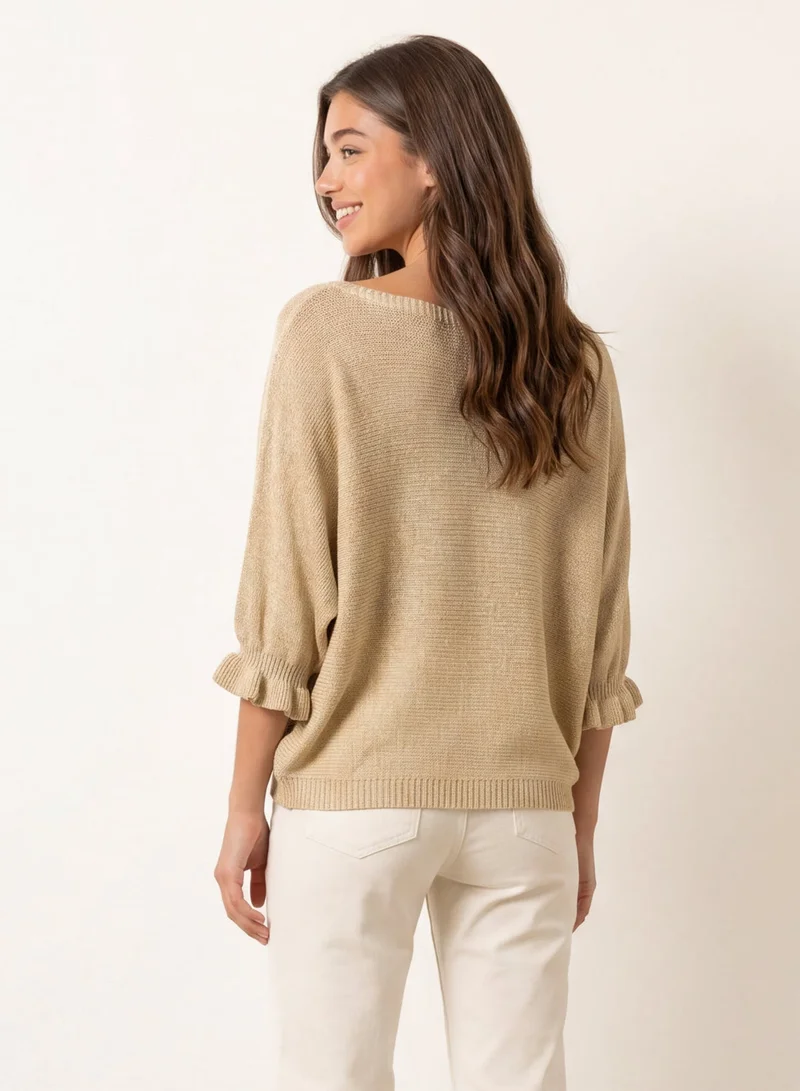 بلو فانيلا Frill Sleeve Metallic Top