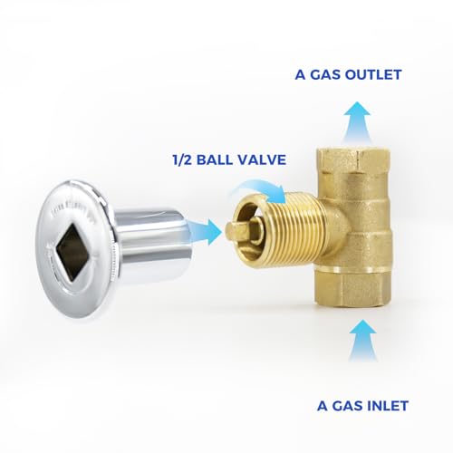 Himaweek 1/2 Inch Straight Gas Key Valve Kit for Fire Pit Fireplace with Flange and 3 Inches Key, Chromed (1/2'' Kit) - Image 5