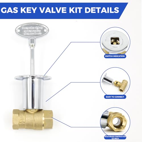 Himaweek 1/2 Inch Straight Gas Key Valve Kit for Fire Pit Fireplace with Flange and 3 Inches Key, Chromed (1/2'' Kit) - Image 3