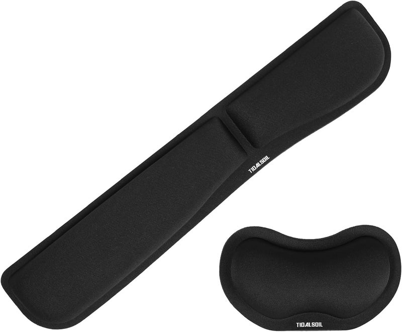 TIDALSOIL Wrist Rest for Computer Keyboard and Mouse Pad Set - Ergonomic Memory Foam with Non-Slip Base - Black, 2-Piece - Image 1