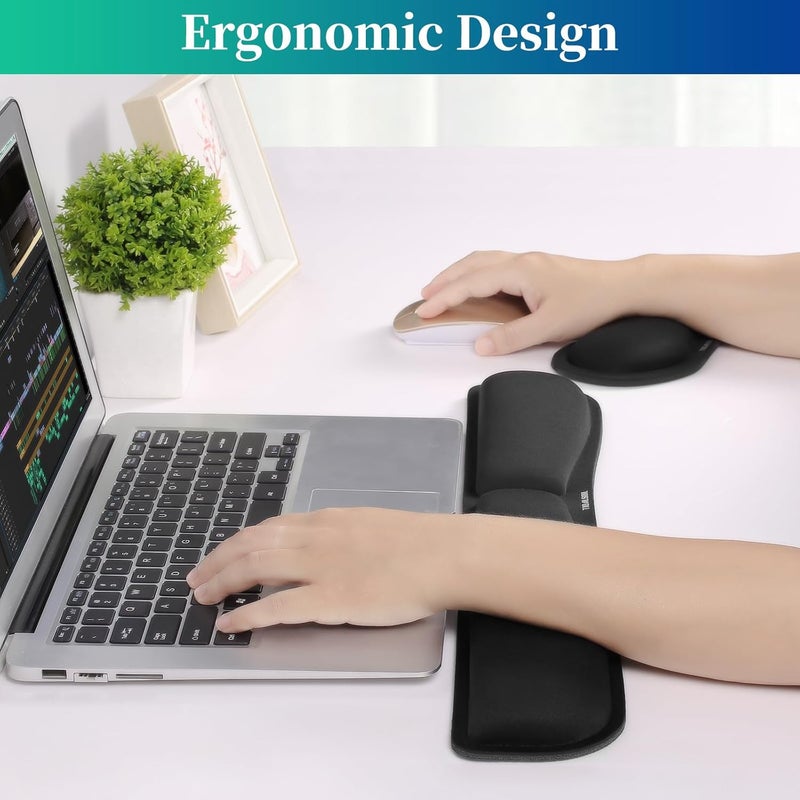 TIDALSOIL Wrist Rest for Computer Keyboard and Mouse Pad Set - Ergonomic Memory Foam with Non-Slip Base - Black, 2-Piece - Image 2