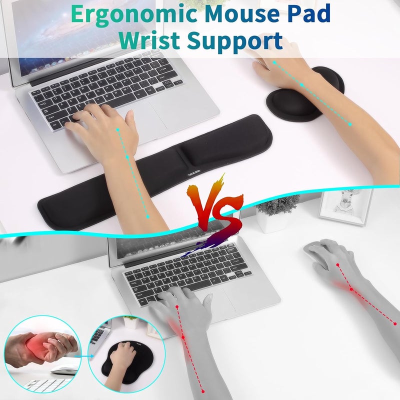TIDALSOIL Wrist Rest for Computer Keyboard and Mouse Pad Set - Ergonomic Memory Foam with Non-Slip Base - Black, 2-Piece - Image 5