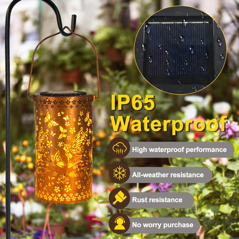 DIBIEECN Solar Lanterns Outdoor Hanging Lantern Lights,Fairy Metal Decor Lanterns-Waterproof LED Decorative Light for Garden Patio Yard Lawn Backyard Front Porch as Gifts for Mom Grandma Women - Image 5