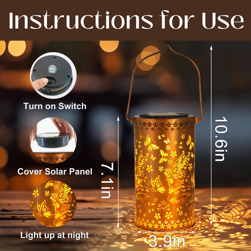 DIBIEECN Solar Lanterns Outdoor Hanging Lantern Lights,Fairy Metal Decor Lanterns-Waterproof LED Decorative Light for Garden Patio Yard Lawn Backyard Front Porch as Gifts for Mom Grandma Women - Image 4
