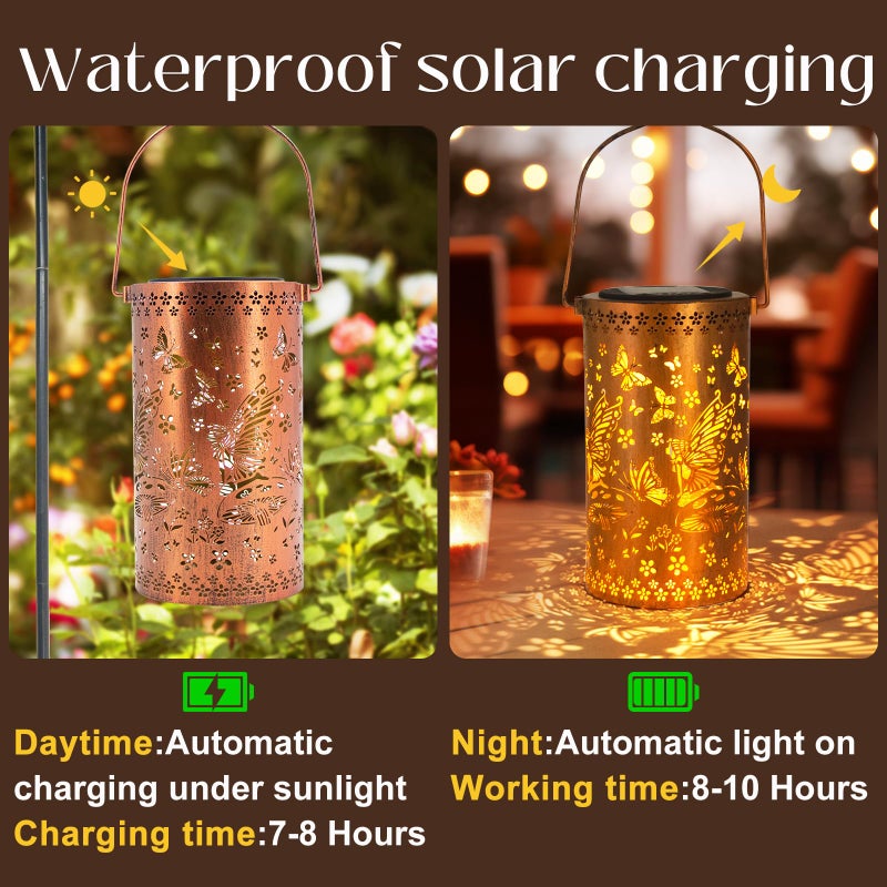 DIBIEECN Solar Lanterns Outdoor Hanging Lantern Lights,Fairy Metal Decor Lanterns-Waterproof LED Decorative Light for Garden Patio Yard Lawn Backyard Front Porch as Gifts for Mom Grandma Women - Image 3