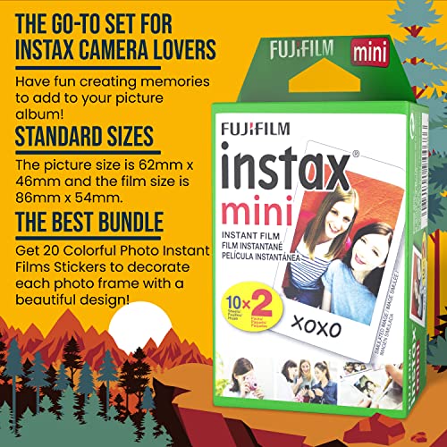 Moshify Fujifilm Instax Mini Film - Fuji Film Instant Film - Twin Pack (20 Sheets) - Bundled with Moshify 20 Colorful Sticker Frames - Image 5
