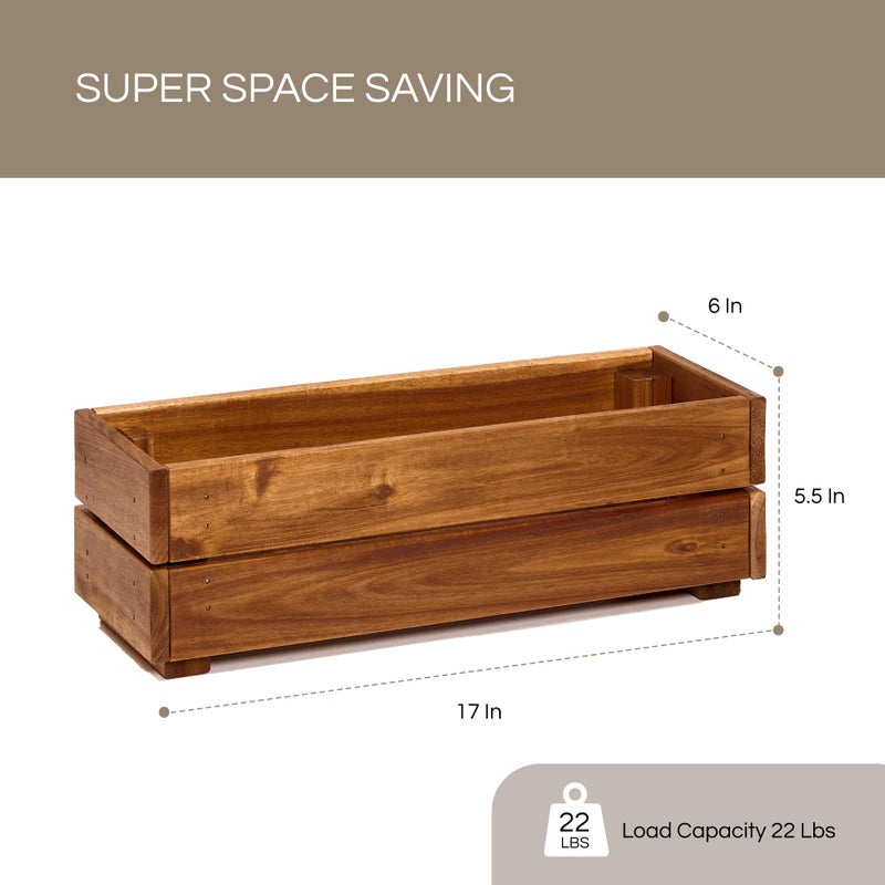 THYOI Premium Wooden Planter Box, Storage Box 17" L x6 W x5.5 H with Crate Style, Acacia Wood Flower Container, Rustic Rectangle Planter for Planting, Decor and Storage - 3 Colors (Golden Walnut) - Image 2