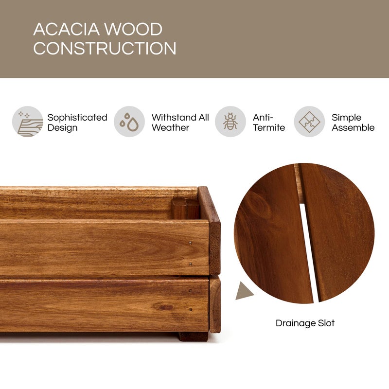 THYOI Premium Wooden Planter Box, Storage Box 17" L x6 W x5.5 H with Crate Style, Acacia Wood Flower Container, Rustic Rectangle Planter for Planting, Decor and Storage - 3 Colors (Golden Walnut) - Image 3