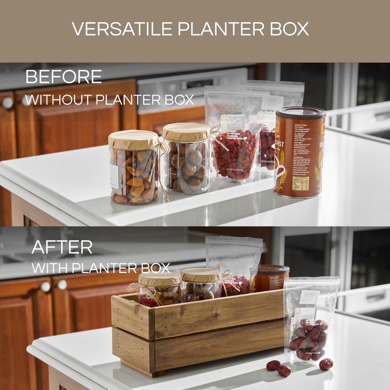 THYOI Premium Wooden Planter Box, Storage Box 17" L x6 W x5.5 H with Crate Style, Acacia Wood Flower Container, Rustic Rectangle Planter for Planting, Decor and Storage - 3 Colors (Golden Walnut) - Image 5