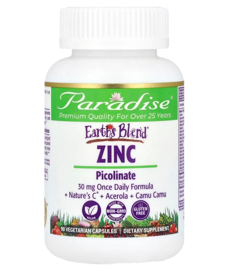 Paradise Herbs Earth's Blend Zinc Picolinate 30 mg 90 Vegetarian Capsules