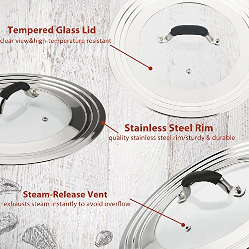 WishDirect 15 Inch Large Universal Pans Pots Lid Cover Fits 11/12/13/14/15" Frying Pans/Pots/Woks, Stainless Steel and Tempered Glass Lid with Vent Hole and Heat Resistant Handle - Image 2