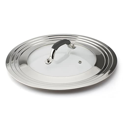 WishDirect 15 Inch Large Universal Pans Pots Lid Cover Fits 11/12/13/14/15" Frying Pans/Pots/Woks, Stainless Steel and Tempered Glass Lid with Vent Hole and Heat Resistant Handle - Image 1