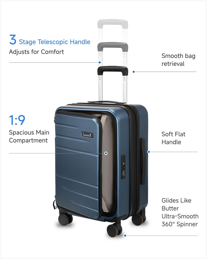 LUGGEX Carry On Luggage Top Opening, FLT Expandable Polycarbonate Hard Shell Suitcase with Wheels (FX-Lite, Blue, 20 Inch, 36L-41L) - Image 5