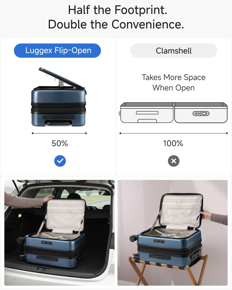 LUGGEX Carry On Luggage Top Opening, FLT Expandable Polycarbonate Hard Shell Suitcase with Wheels (FX-Lite, Blue, 20 Inch, 36L-41L) - Image 3