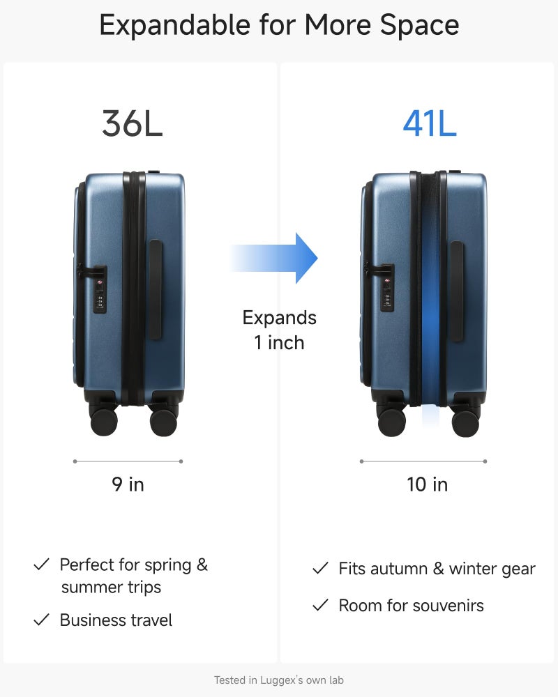 LUGGEX Carry On Luggage Top Opening, FLT Expandable Polycarbonate Hard Shell Suitcase with Wheels (FX-Lite, Blue, 20 Inch, 36L-41L) - Image 4