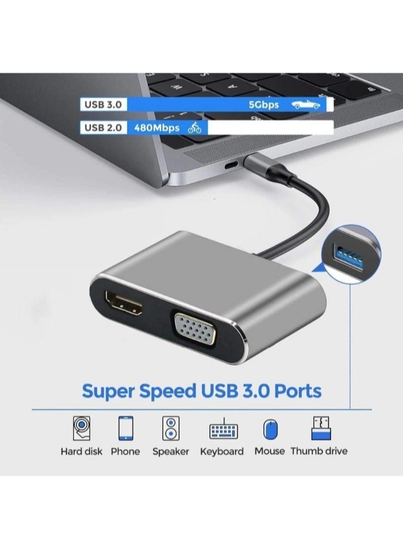 محول موزع USB C 4 في 1 USB C Hub USB VGA من النوع C مع 4K HDMI و1080P VGA وUSB 3.0 وPD 3.0، لـ Nintendo Switch وMacBook MacBook/MacBook Pro/Galaxy Note 9/S9/S8/Huawei P20 وأجهزة USB C الأخرى  - Image 3