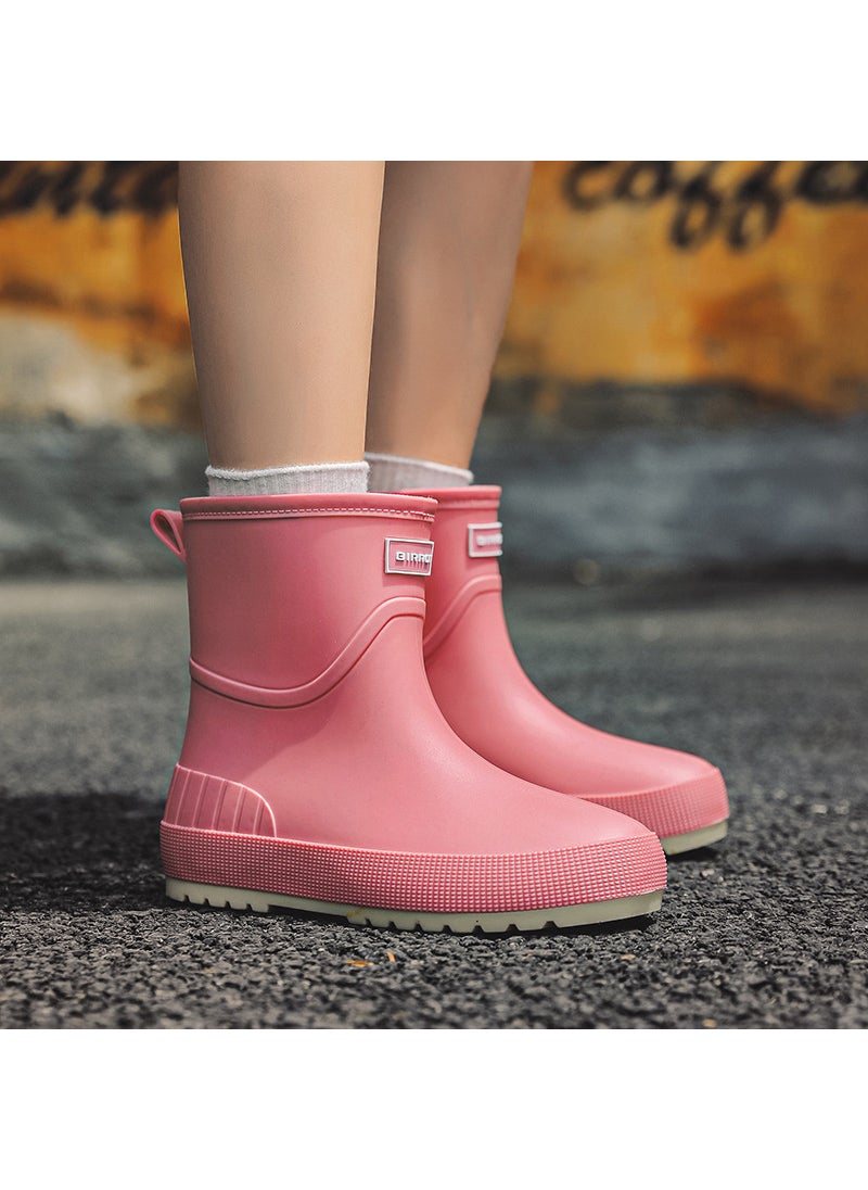 Generic Korean Mid-Calf Rain Boots Casual Non-Slip Waterproof Pink 