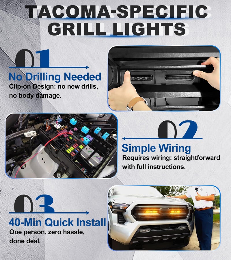 NEOXIST Direct-Snap LED Grill Lights for 2024 2025 2026 Toyota Tacoma Raptor Lights Front Grille Light Bar 4th Gen Tacoma Accessories (Amber, SR SR5 Only) - Image 5