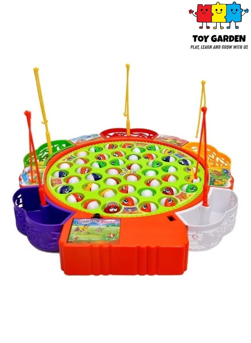 TOY GARDEN Fishing Game Toys Multi Color Puzzle Children's Family Fishing Set Educational Toys Fishing Game Set  Rotating Board with Music, Includes 45 Fish and 5 Fishing Poles, toys gift - Image 1