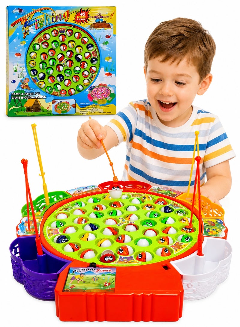 TOY GARDEN Fishing Game Toys Multi Color Puzzle Children's Family Fishing Set Educational Toys Fishing Game Set  Rotating Board with Music, Includes 45 Fish and 5 Fishing Poles, toys gift - Image 1