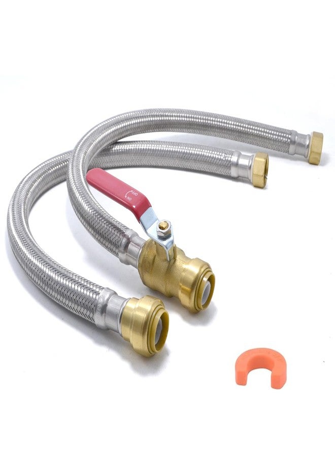 TT FLEX 24 inch Water Heater Connector Kit 3/4" Ball Valve x 3/4" FIP, Water Heater Supply Line, Stainless Steel Braided Flexible Water Heater Hose, Push to Connect Brass Plumbing Fitting - Image 1