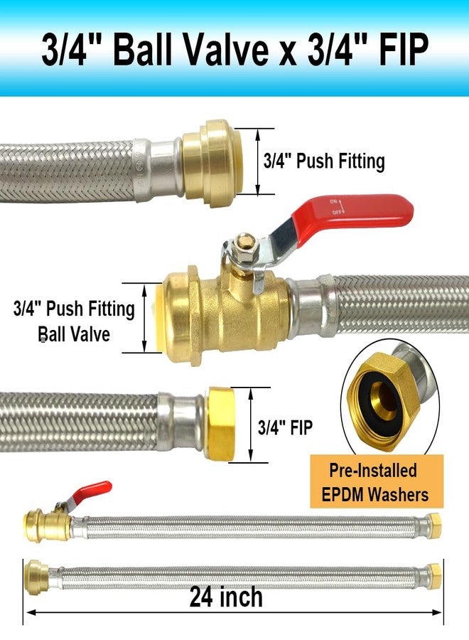 TT FLEX 24 inch Water Heater Connector Kit 3/4" Ball Valve x 3/4" FIP, Water Heater Supply Line, Stainless Steel Braided Flexible Water Heater Hose, Push to Connect Brass Plumbing Fitting - Image 3