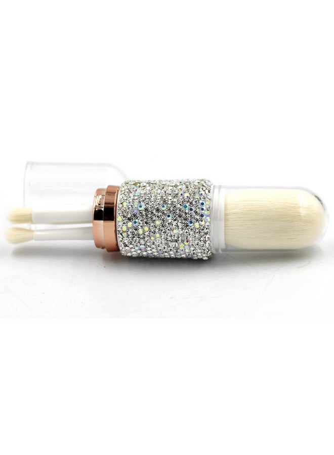 Bestbling Bling Bling Rhinestones Mini Makeup Brush Set For Eyes And Face 4 In 1 Portable Makeup Brush Set With Extendable Handle (Silver) - Image 3